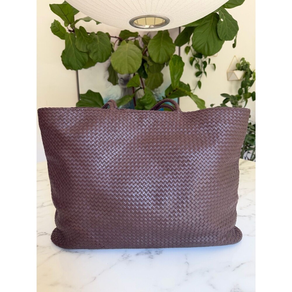 Quince Italian Leather Handwoven Tote Dark Brown XL Slim Shoulder Bag - Picture 3 of 15